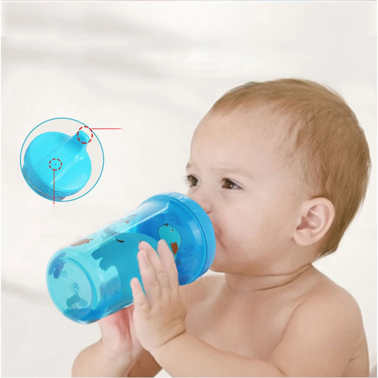 300ml Baby Spill Resistant Cup Toddler Bite Resistant Cup BPA Free Newborn Training Cup Bottle Randomised pattern