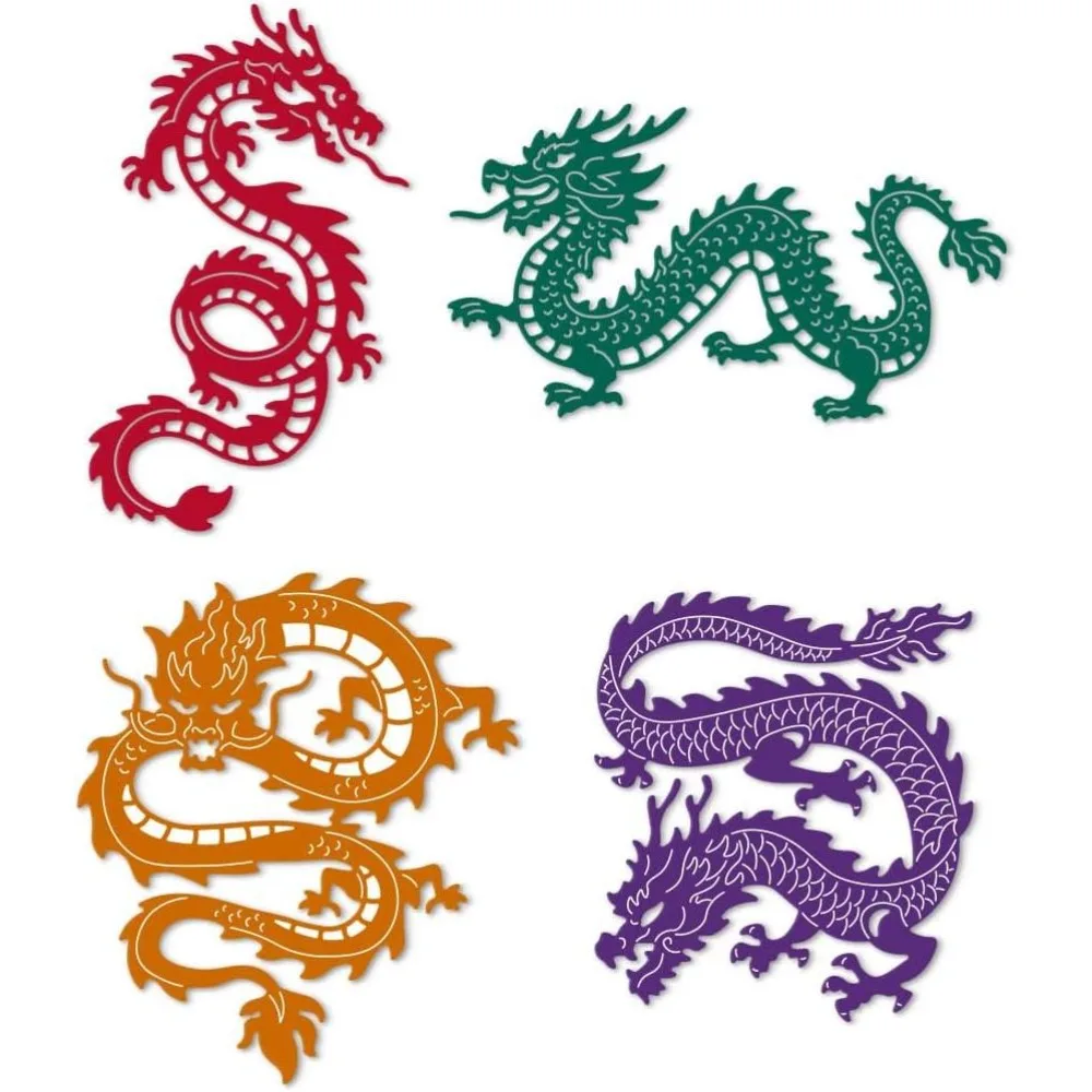 2 Sets Chinese Dragon Cutting Dies 4 Styles Card Borders Stitch Die Cut Sewing Carbon Steel Die Cuts Stencils Card