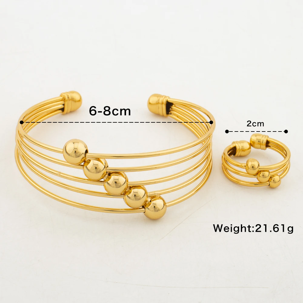 Luxury Cuff Bangles with Ring African Dubai Gold Color Lucky Beads Charm Bracelet Fashion Wedding Jewelry Party Christmas Gifts