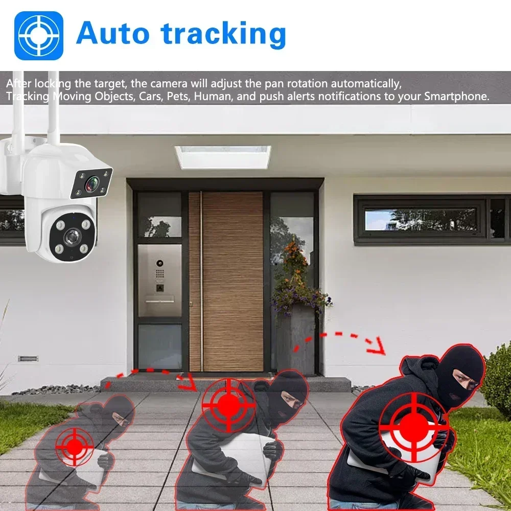 Sqcam-câmera de segurança ao ar livre, 8mp, wi-fi, à prova d'água, com lente dupla, rastreamento automático, rastreamento humano