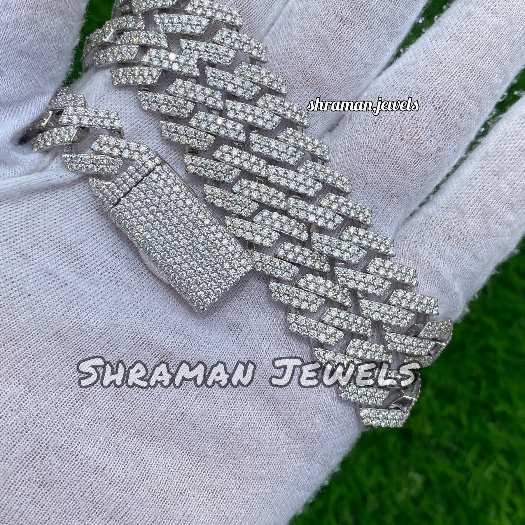 925 Sterling Silver Fully Iced Out Vvs Moissanite Diamond Solid Miami Cuban Link Chain 14mm Hip Hop Necklace