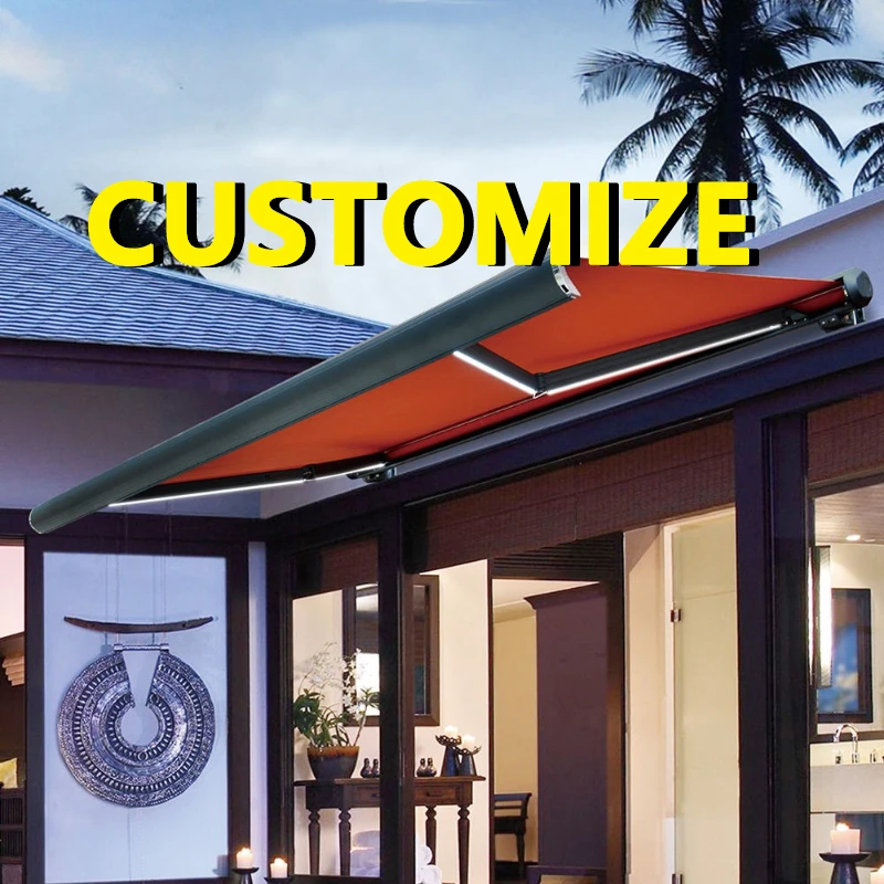 Any Size Custom 2026 New Retractable Awning Waterproof Acrylic Fabric Aluminum Full Cassette Remote Control Patio Heavy Duty