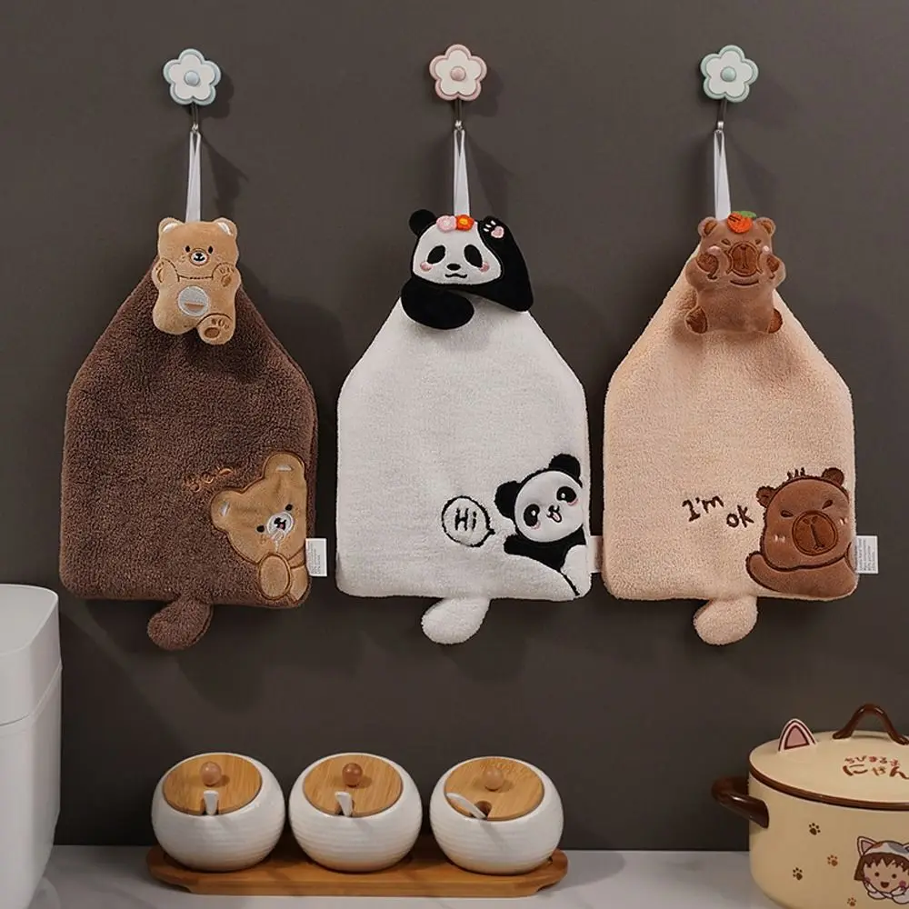 

Cartoon Animal Hanging Hand Towels Rabbit Capybara Penguin Sheep Bear Panda Coral Velvet Hanging Hand Towel Bathroom Accessories