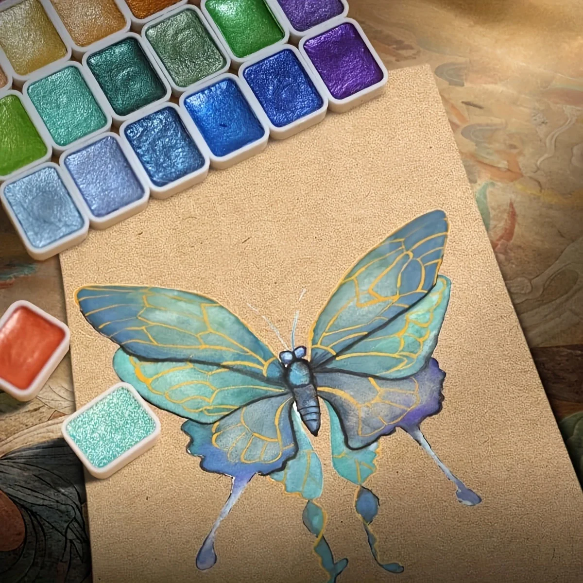 水彩セット、24色、真珠光沢のある金属固形水彩絵の具、書道や絵画、ネイルアート、DIYクラフトに最適