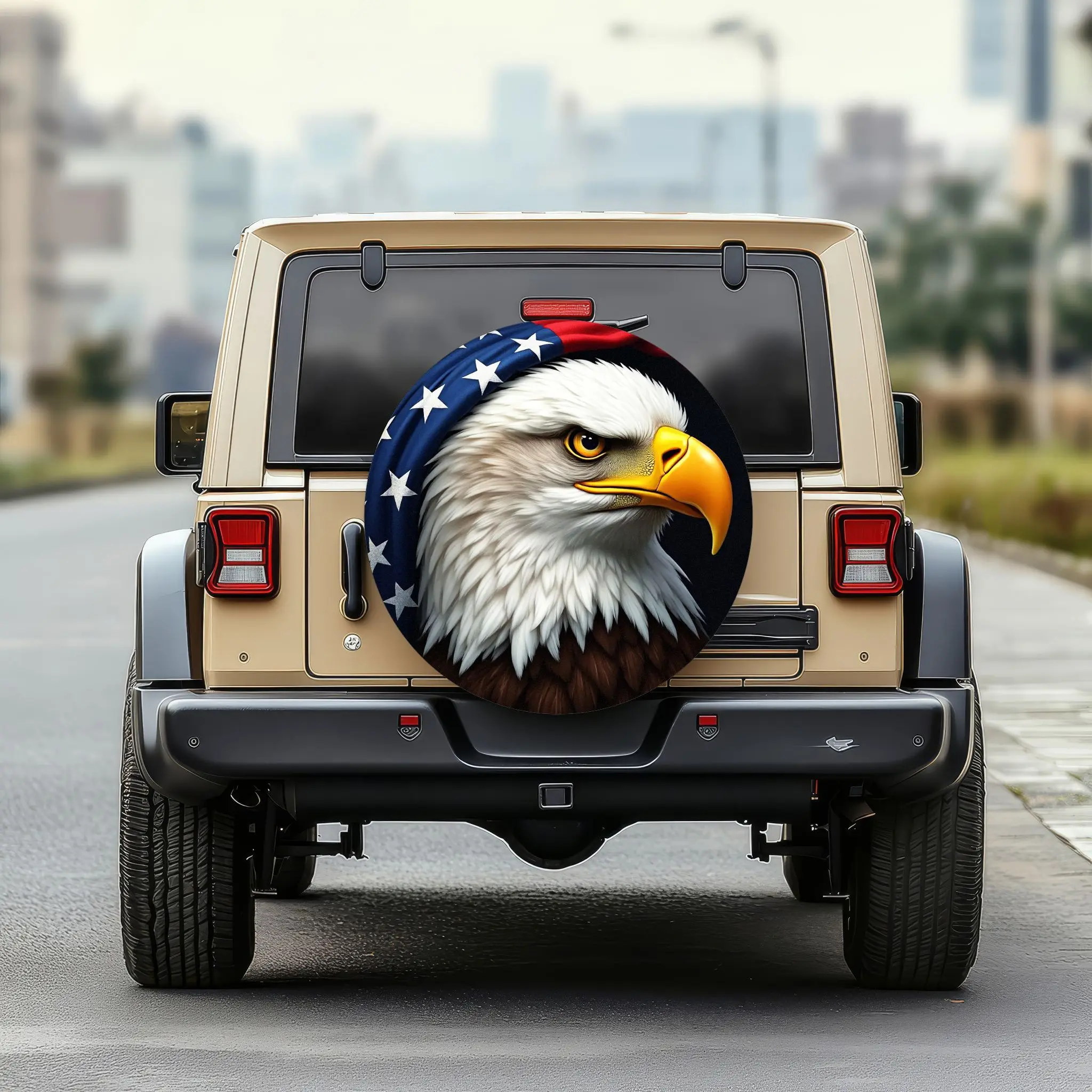 星条旗の模様が描かれた翼を広げたタイヤカバーは、ジープのオフロード車、RV、トレーラーに適しています。 愛国者