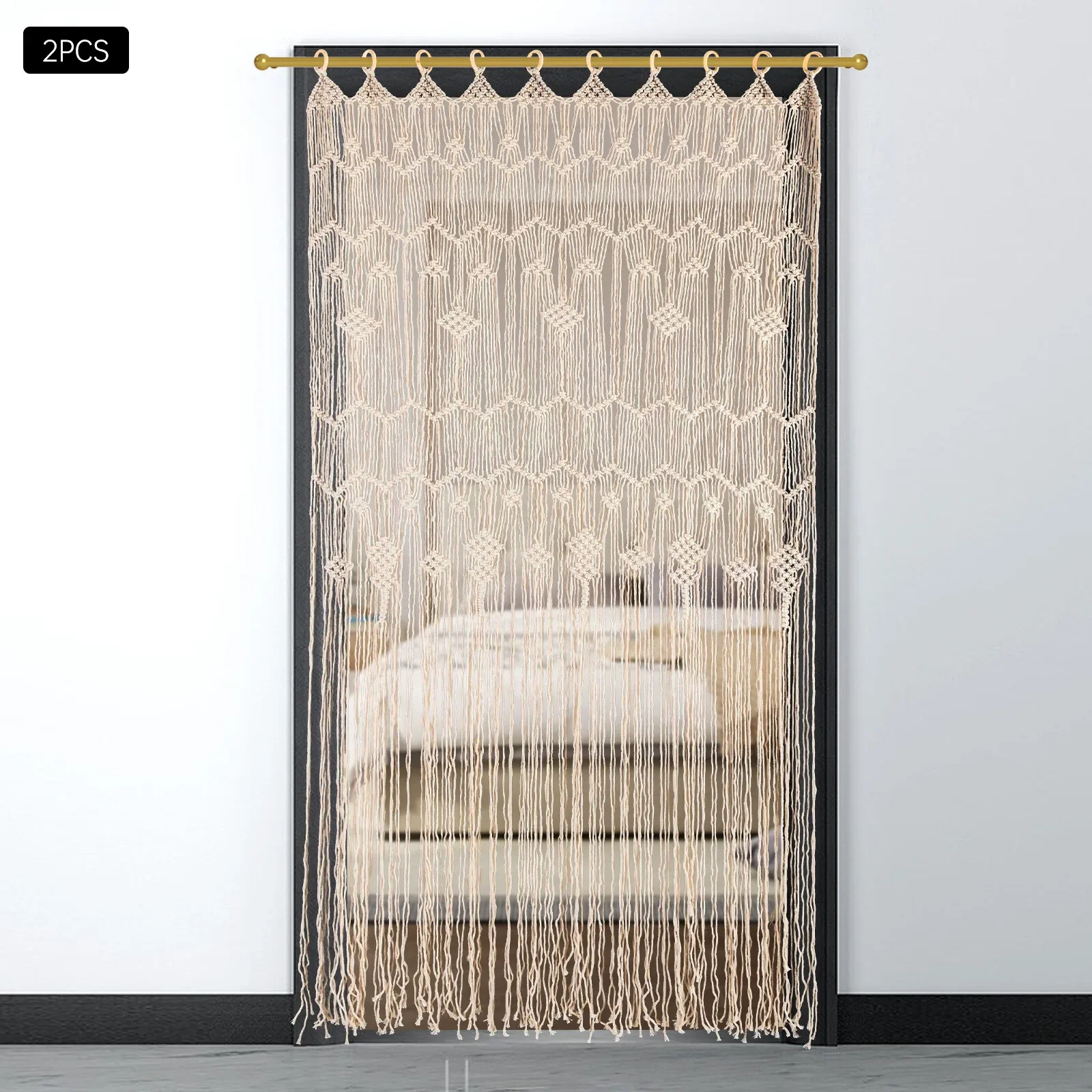

2-Piece Boho Macrame Wall Hanging Tapestry 100x200cm Cotton Door Curtain Wedding Decor