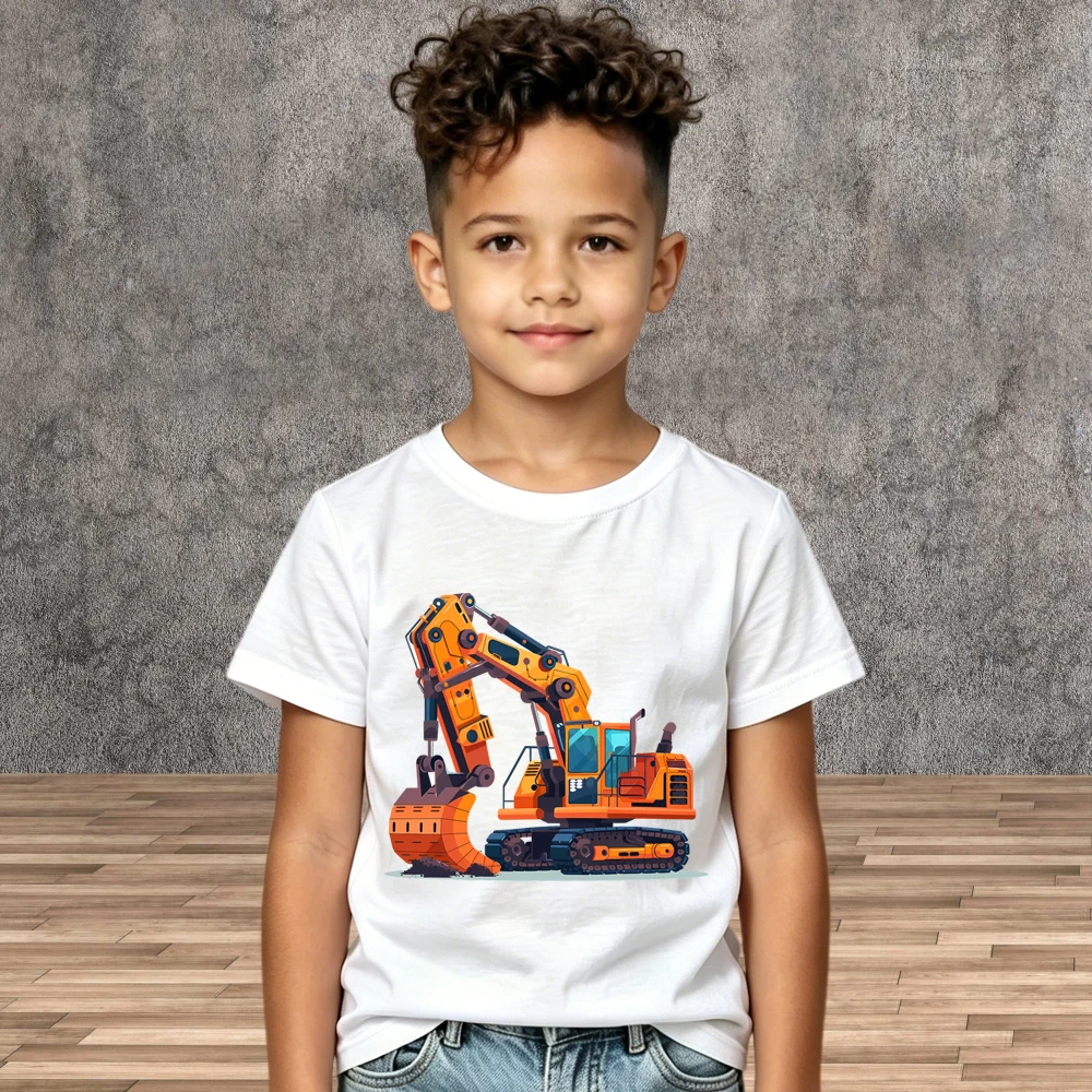 Boys Summer T-Shirt New Arrival Children Excavator Cotton Top Short Sleeve Casual Kids Clothes