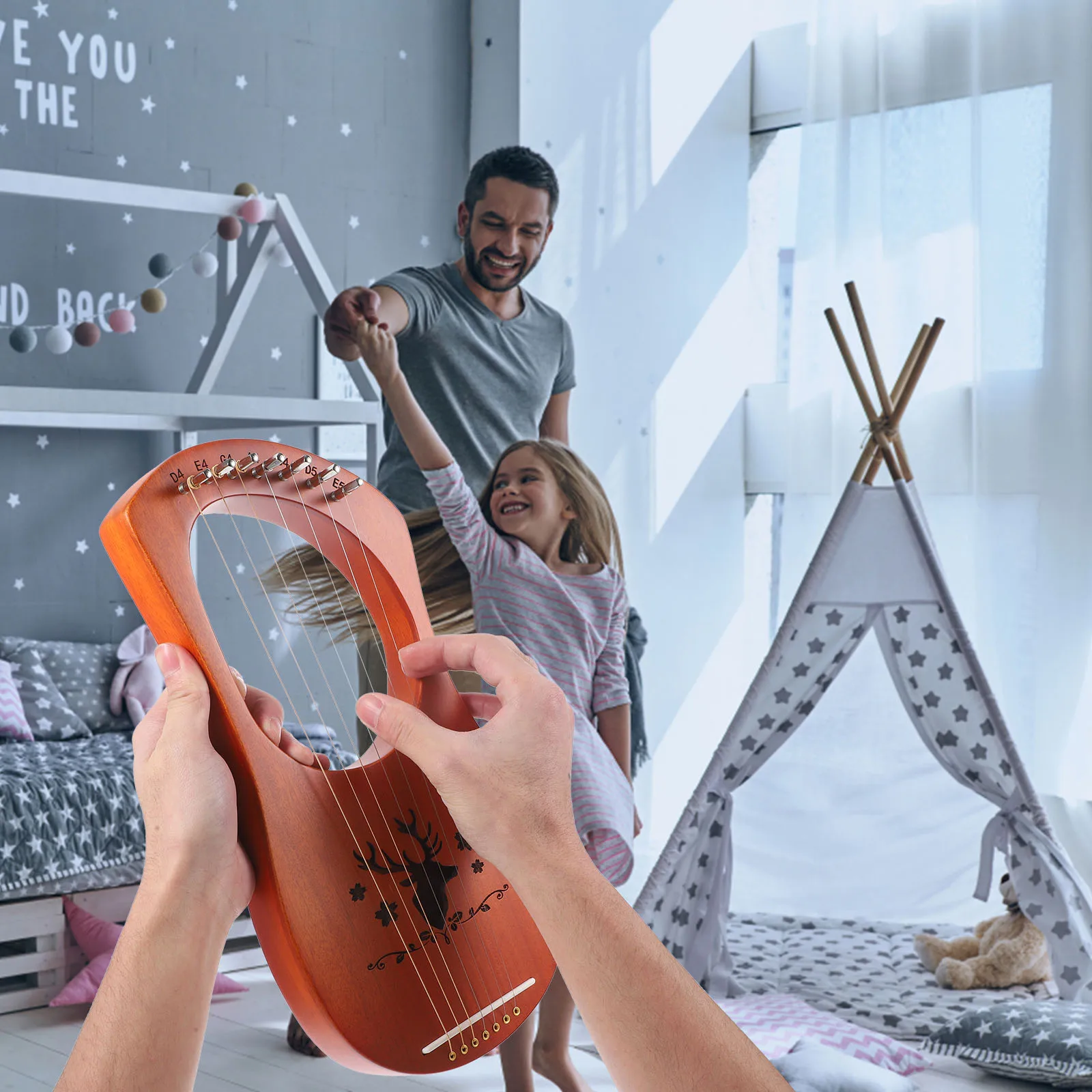 

1 set Lyre 7-String Wooden Handheld Harp For Kids Adults Ancient Style Music Instrument Gift String Instrument Harp