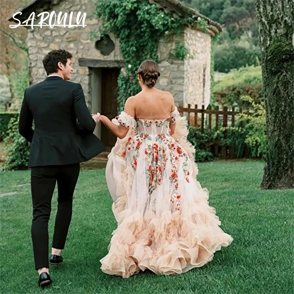 A-Line Long Puff Sleeve Wedding Dress, Sweetheart Lacing Up Formal Bridal Gowns, Appliques Robe De Soirée, Wedding Dress