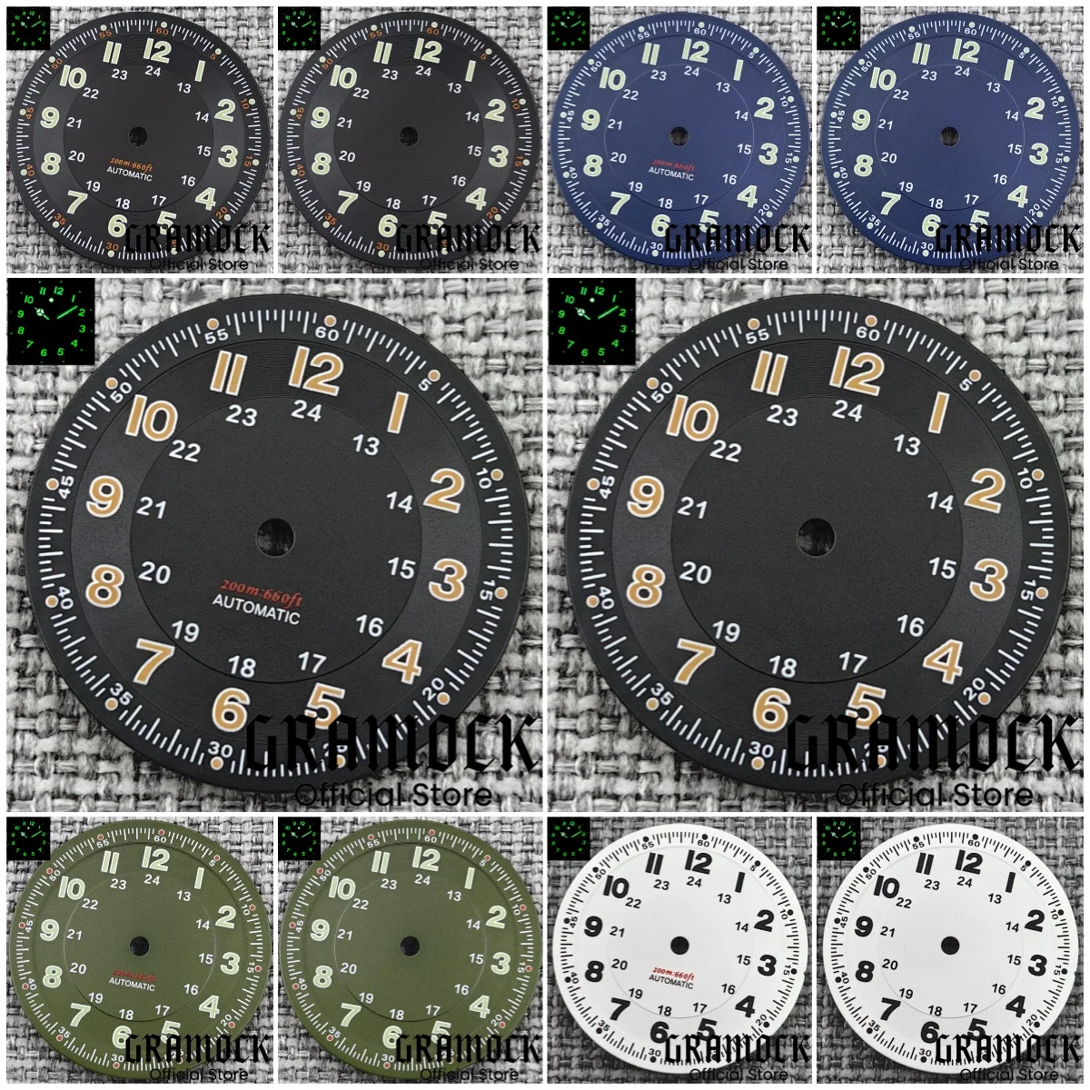 

Gramock 29mm Black Green Blue White Pilot Dial Luminous Fit NH35 NH36 PT5000 ETA2824 2836 DG2813 3804 Miyota8215 821A Movement