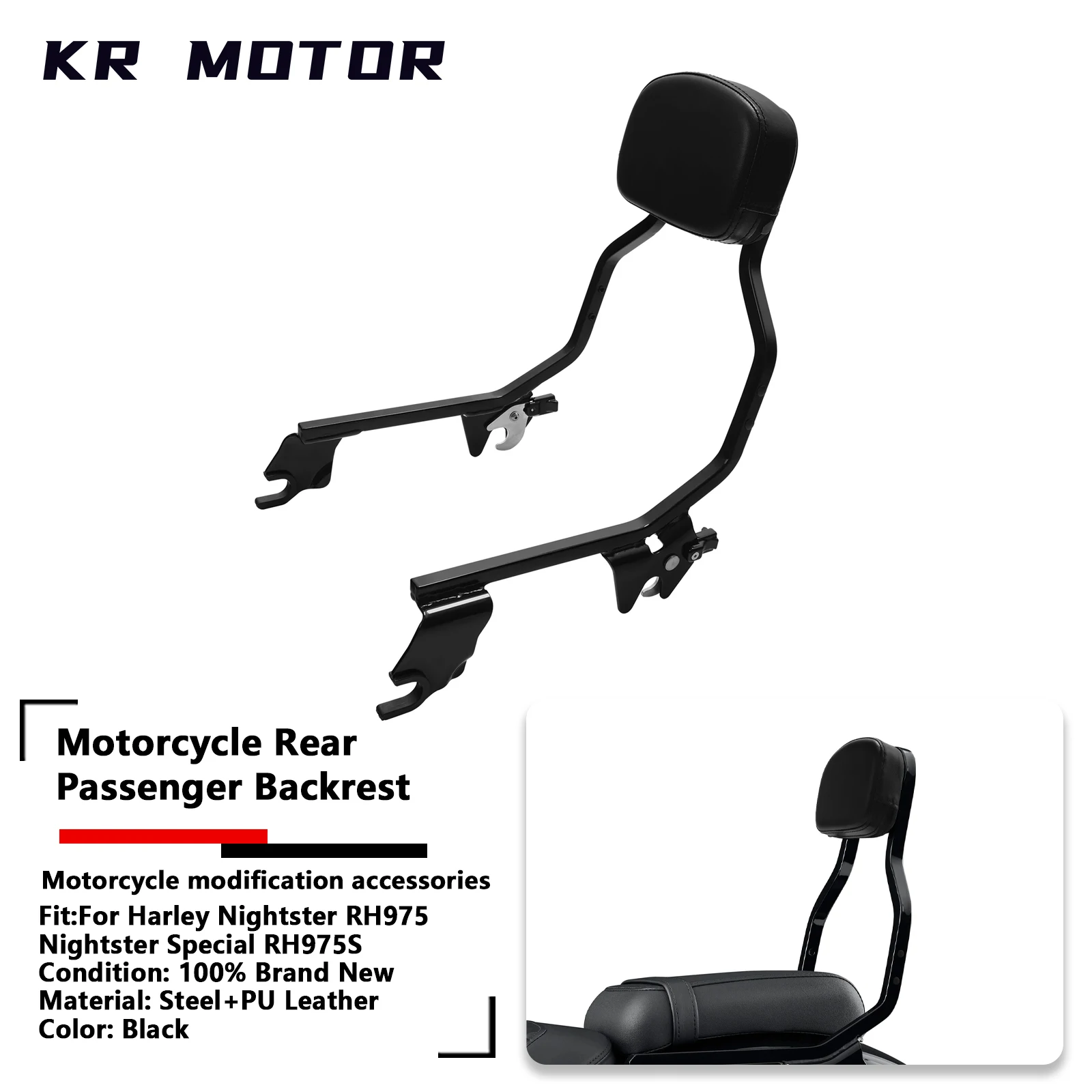 

Motorcycle Rear Passenger Backrest Sissy Bar Rear Backrest Docking Kit Fits For Harley Nightster RH975 Special RH975S 2022-2024