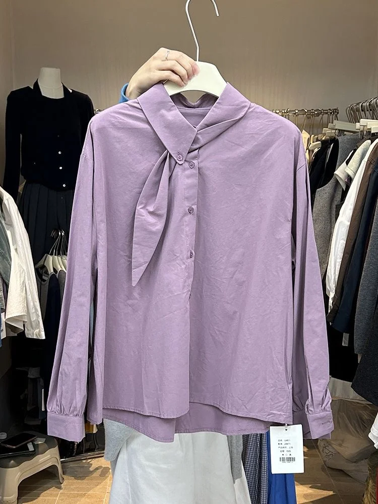 

White Long Sve Women's irt Loose Fit Base Layer Top Korean Design Spring Autumn New Sle Faionable Slimming Trendy