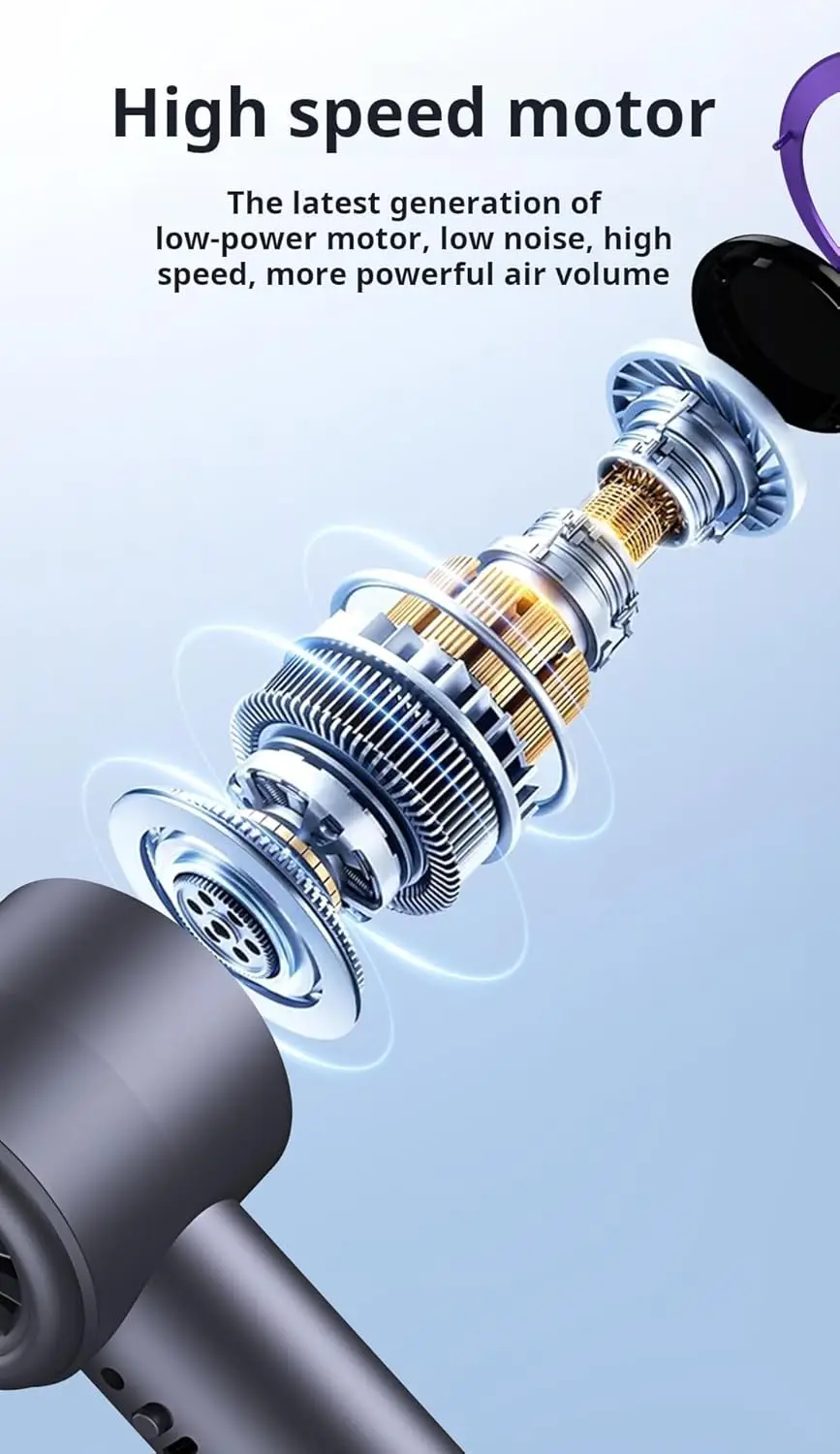 휴대용 핸디 선풍기, 5단계 풍속 조절 및 3000mAh 충전식 배터리 탑재, 야외용 고속 회전 개인용 선풍기