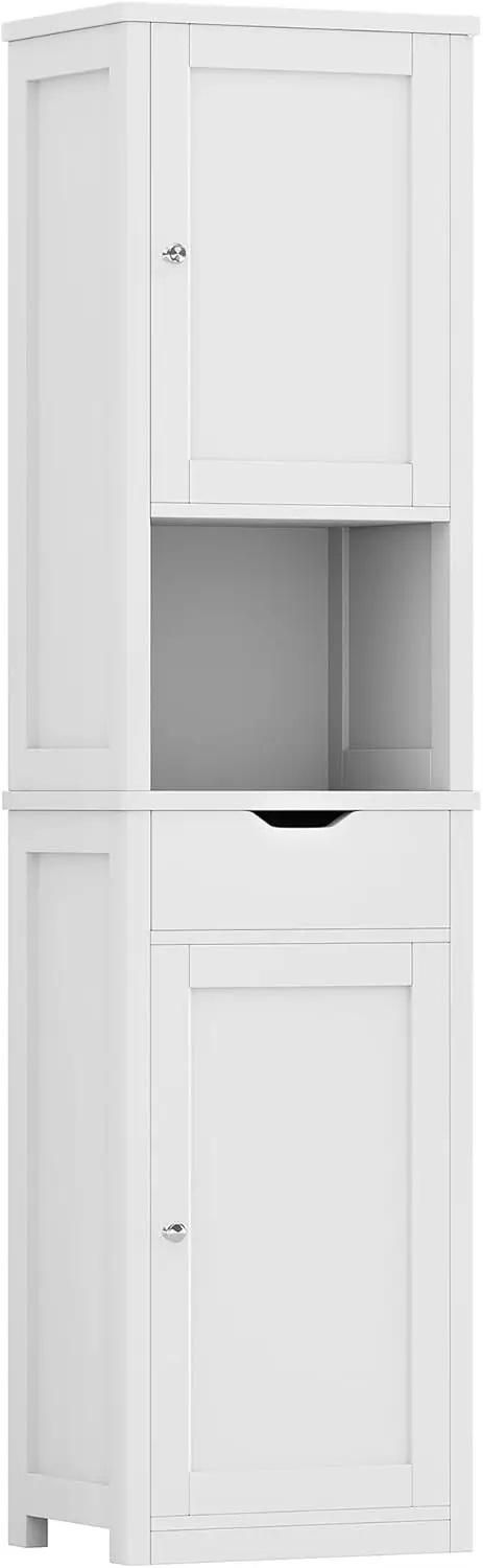 

Tall Bathroom Storage Cabinet, Slim Corner Floor Cabinet with Doors and Drawer, Freestanding Narrow Bathroom Organizer with Adju