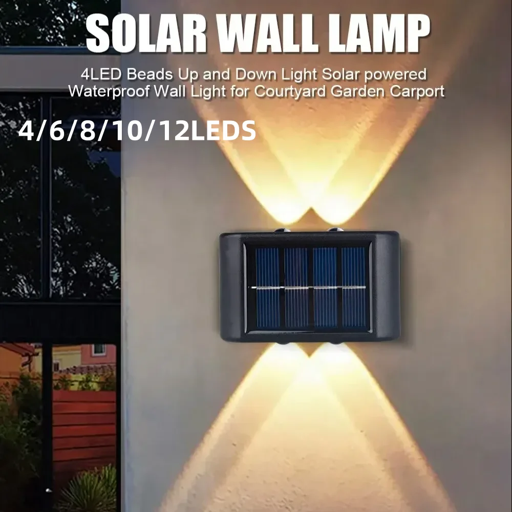 Solar Outdoor Wall Light 2-12 LED Waterproof Garden Light Balustrade Decorative Atmosphere Lamp Down Luminous Solar Lamp