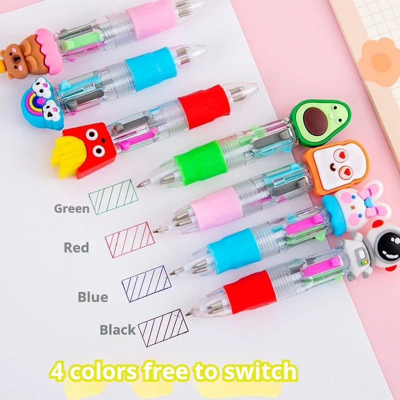2Pcs/Lot Cute Cartoon Four-Color Mini Ballpoint Pen Kawaii Rabbit Capybara Multicolor Oil Pen School Student Stationery Gifts