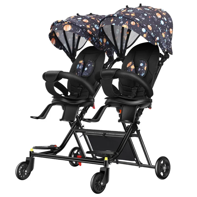 Twin Stroller Foldable Rotatable Lightweight Baby Stroller Lying Sitting Rotating Seats