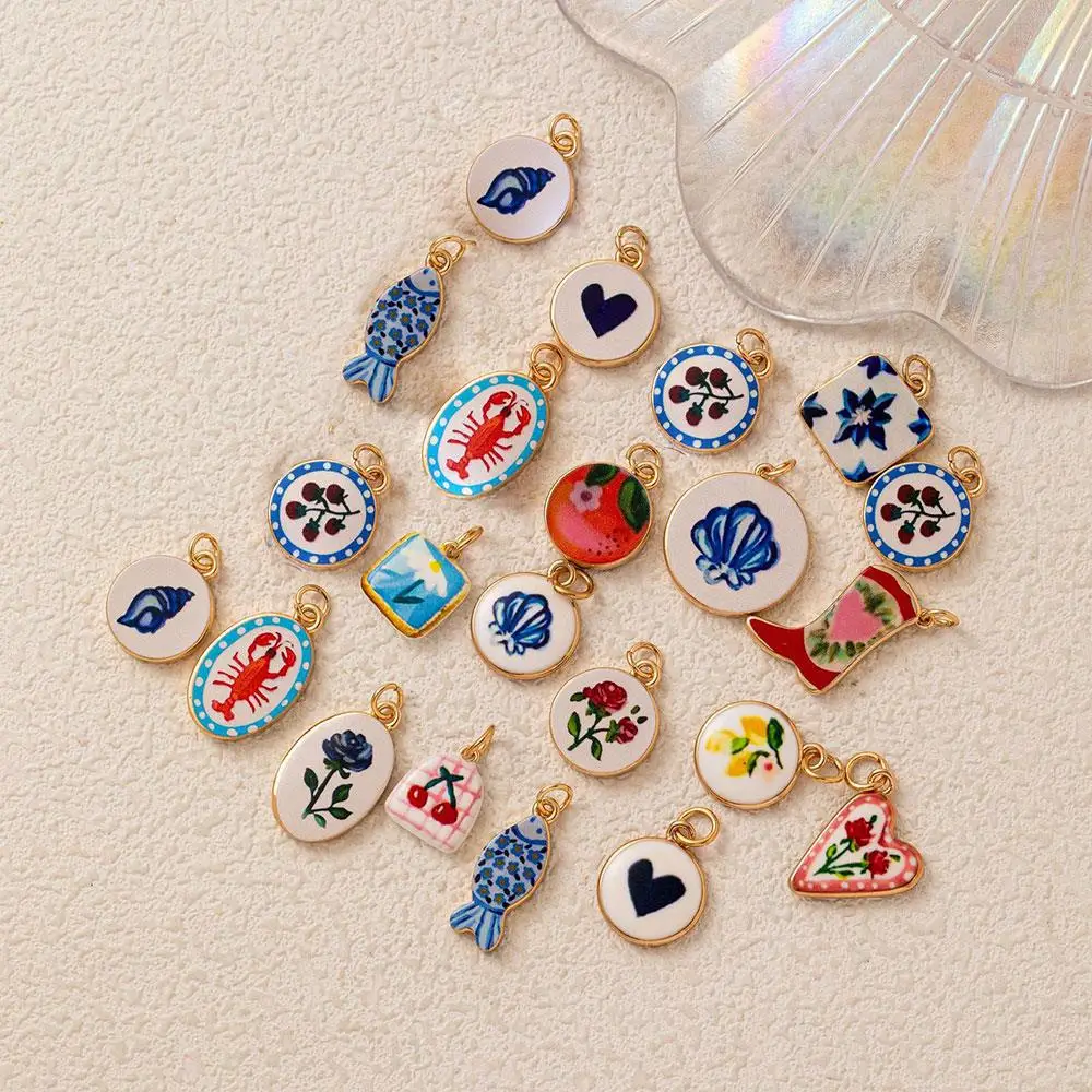 

DIY Pendant Colorful Fruit Food Love Pendant High Quality Drop Necklace Pendant For Jewelry Making Copper Gold-plated Accessory