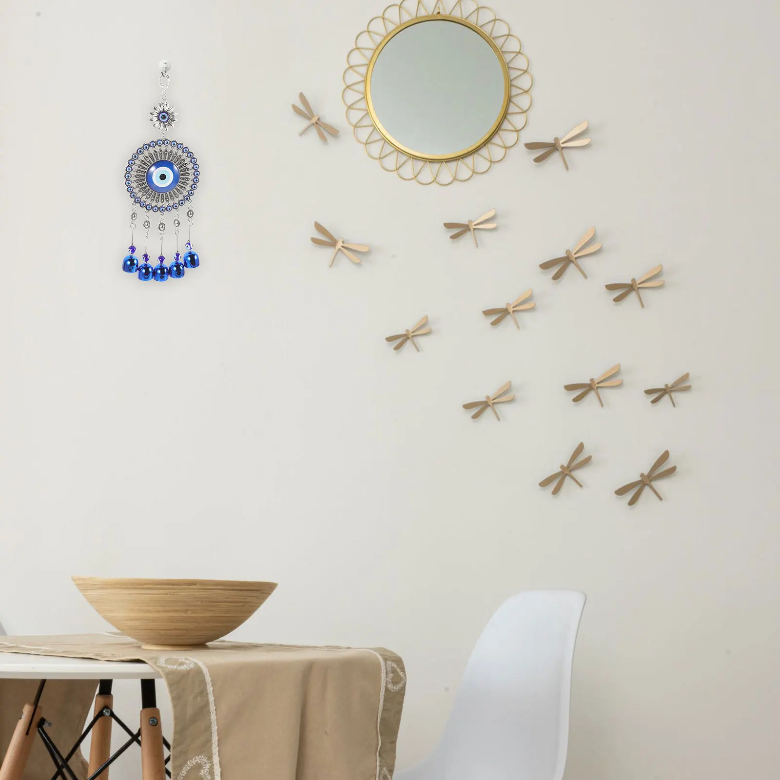 

Blue Evil Eye Sunflower Pendant Hanging Decor For Car Home Office Wall Window Balcony Spiritual Jewelry Bell Charm