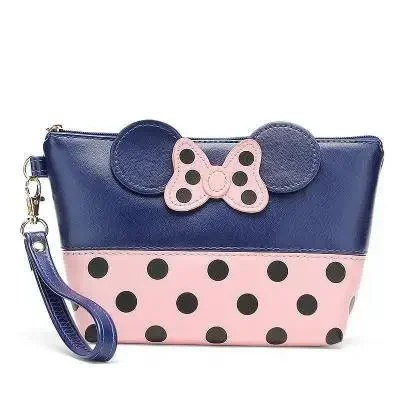 Disney new Mickey bowknot polka dot PU cosmetic storage bag baby girls coin bag ladies handbag