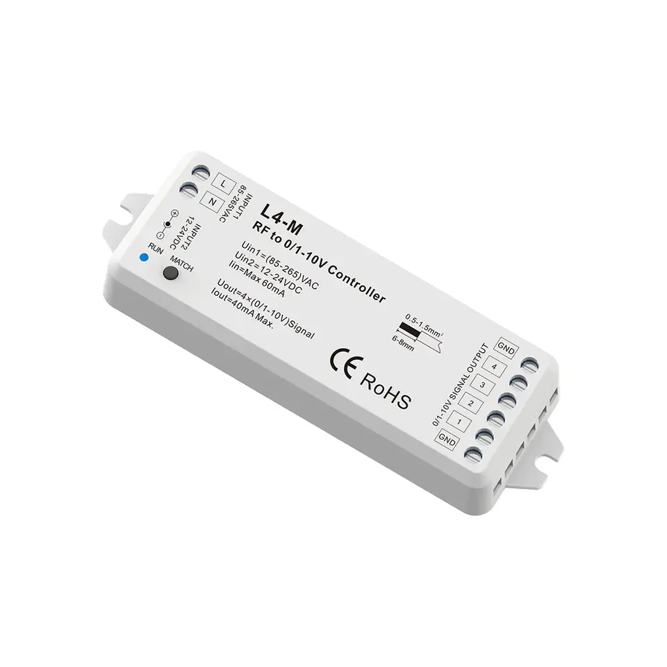 LED Wireless Dimmer 4Channel RF To 0/1-10V Controller Signal Converte AC85V-220V/ DC12V For Single Color LED Strip