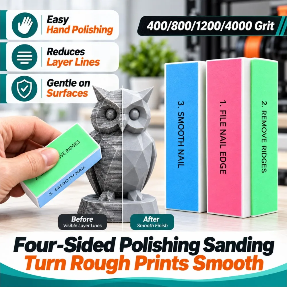3D Print Finishing Pad for PLA ABS PETG Resin Reusable Polishing Sponge Four Sided Polishing Sanding Tool for Layer Lines Props