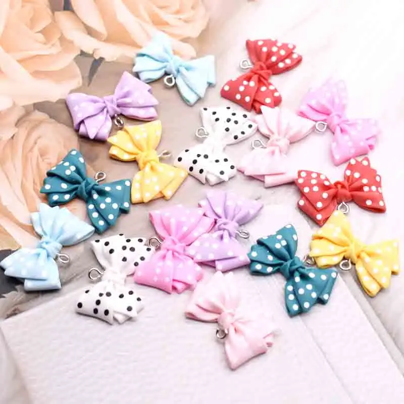 10pcs 28*20mm Cute Small Dot Bowknot Resin Flatback Charms For Pendant DIY Earrings Necklace Jewelry Accessories Finding