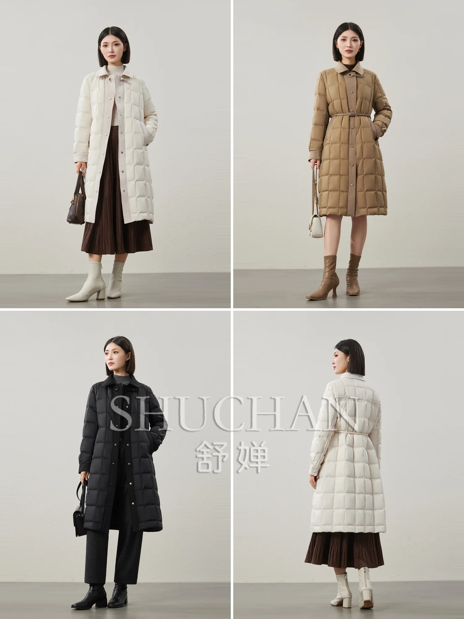 Light Down Warmth 90% White Goose Down, Spliced with Different Materials, Medium and Long Down Jacket Women Coats