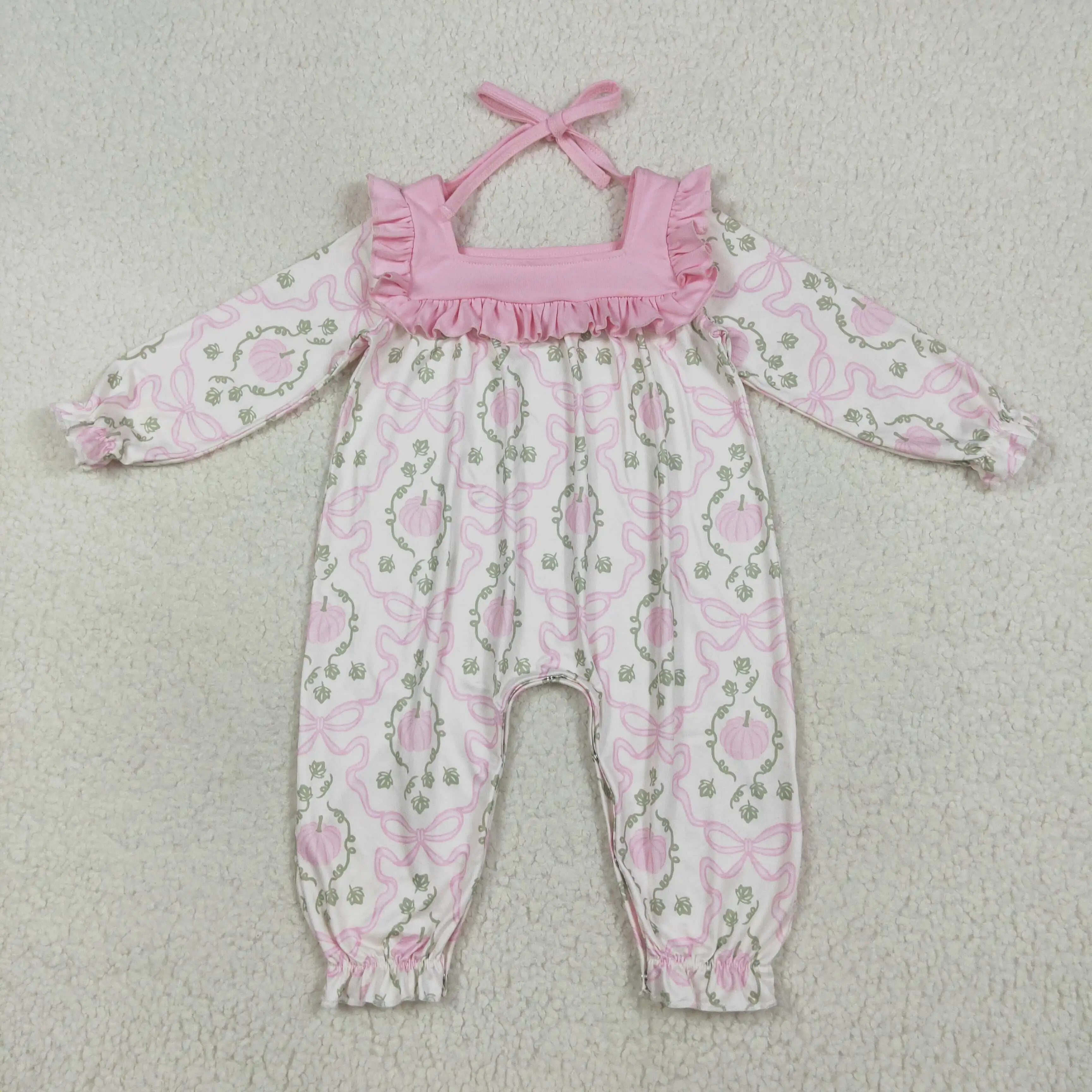

Baby Girl Christmas Gift Leaves Print Bubble winter Western Boutique Kids' Clothes Wholesale Fall Romper