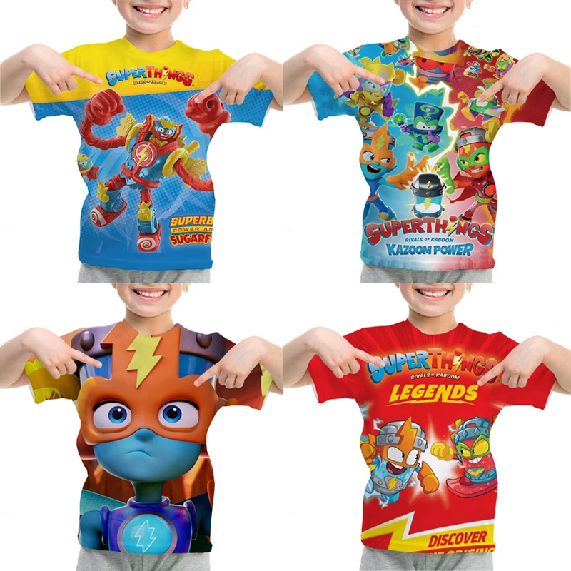 Kids SuperThings Print T-shirt Boys Cartoon T Shirt Toddler Girls Summer Tee Tops Superzings T-shirts Children Clothing Camiseta