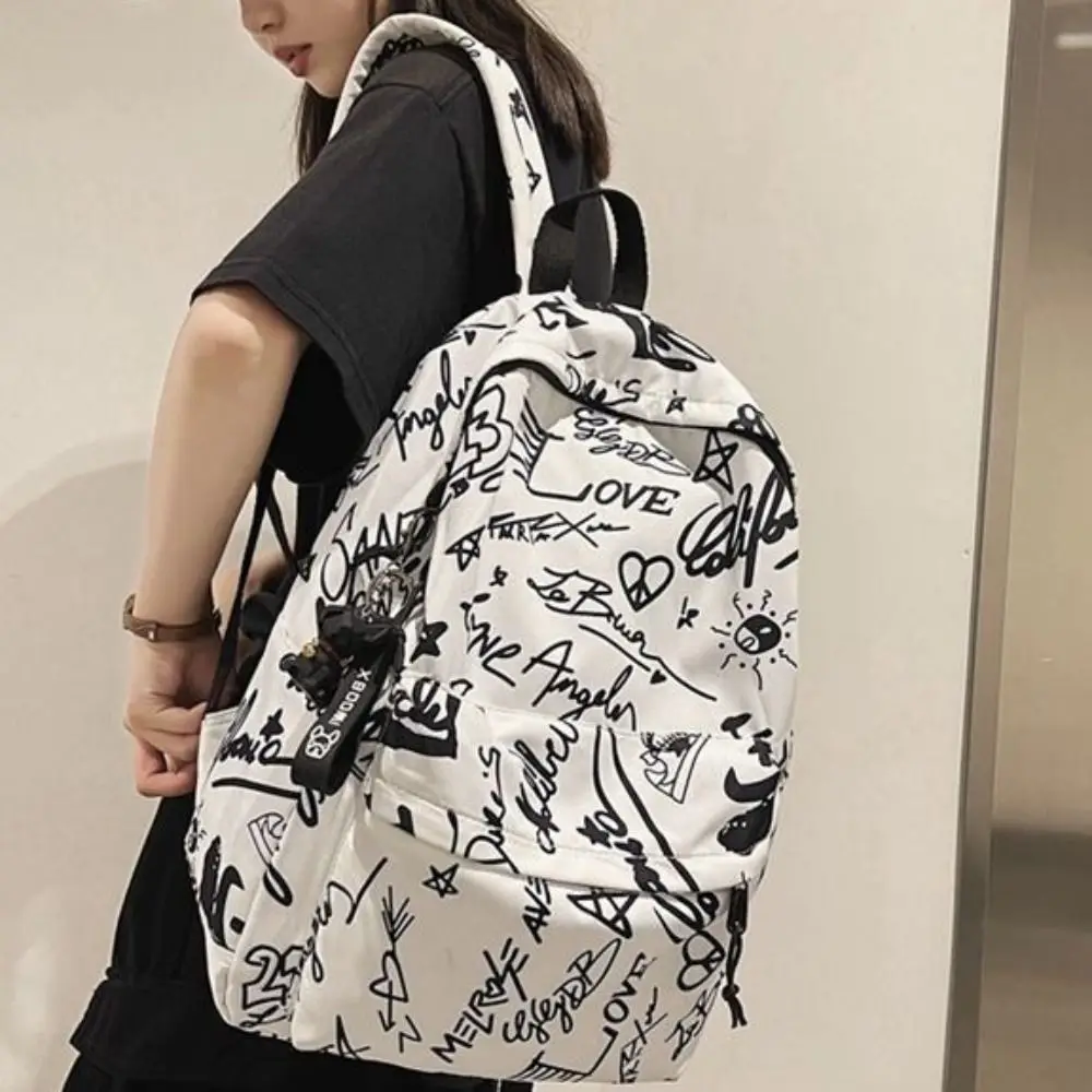 New Fashion Large Capacity Backpack Korean Style Ultra-light Bookbags Graffiti Trend Shoulder Bag