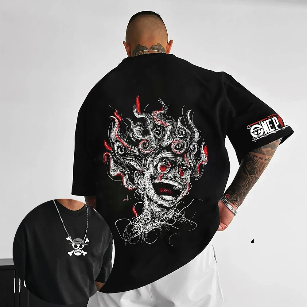 

Official ONE PIECE Luffy Back Print T-Shirt Men's Black Graphic Tee Anime Cotton Oversize Streetwear Anime Figure Cosplay