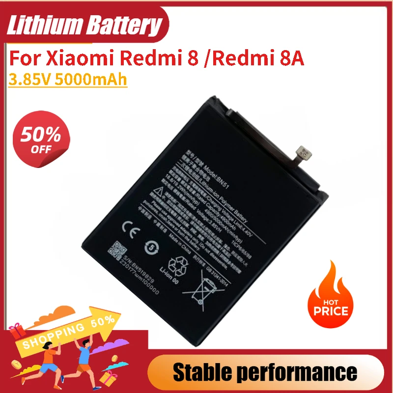 

3.85V 5000mAh Phone Battery BN51 For Xiaomi Redmi 8 Redmi8 Redmi 8A Brand-New High Quality Replacement Battery