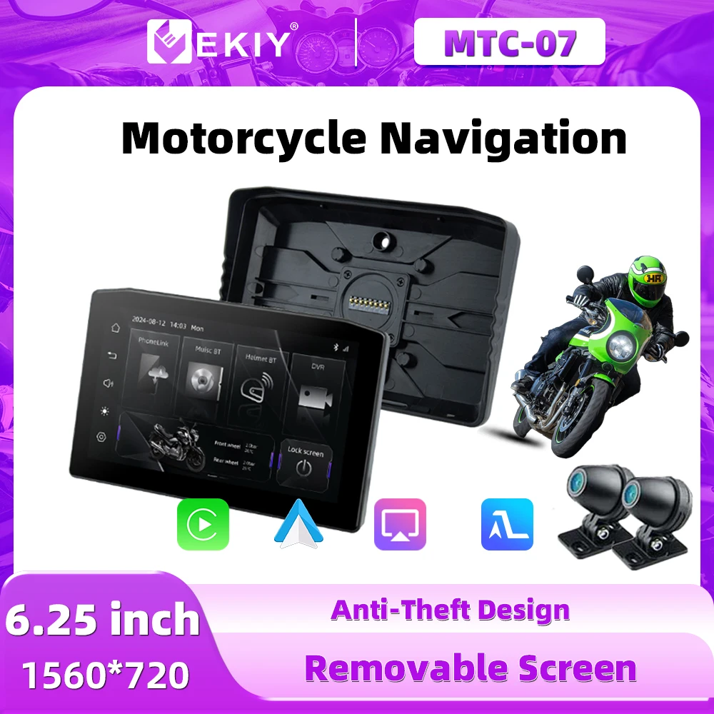 EKIY 6.25inch Removeable Tool Motorcycel Navigation Waterproof Carplay Display Screen Portable Anti-Theft Removable Screen