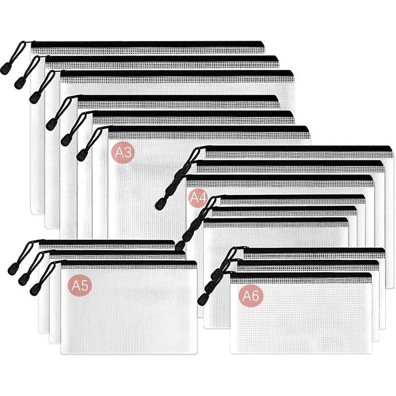 1 unidade de Bolsa de Documentos Impermeável com Zíper em Tela, Estojo de Armazenamento para Arquivos A3/A4/A5/A6 para Escritório, Escola, Viagem e Maquiagem
