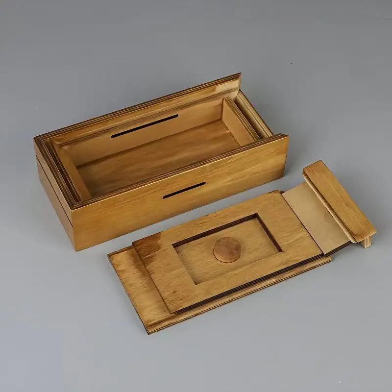 Vintage LuBan Storage Concealed Box Secret Compartment Cabinet Hidden Mechanism Wooden Mechanical Case