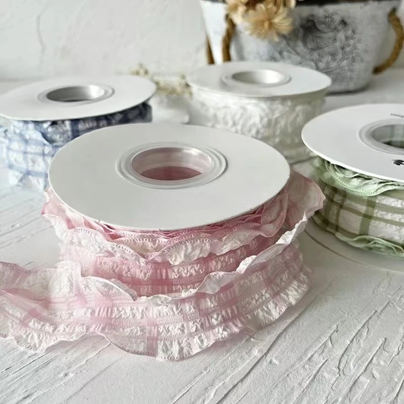 8.5/9 Meters Sweet and Lovely Colored Plaid Pleated Ruffle Lace Collar Cuff Decoration Clothing Accessories Handmade Materials