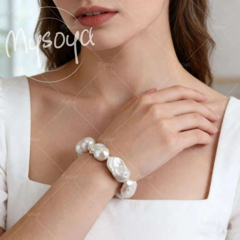 

MYSOYA 14-17mm Atmospheric Baroque Freshwater Pearl Bracelet with Gift Box, for Him/ Her, for Birthday/ Wedding Gift A0299