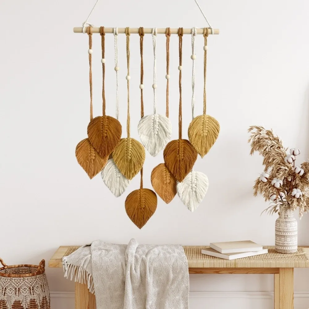 

Creative Cotton Boho Wall Decor Macrame Yarn Woven Wall Art Leaf Tapestry Aesthetic Handmade Wall Hanging Pendant Bedroom