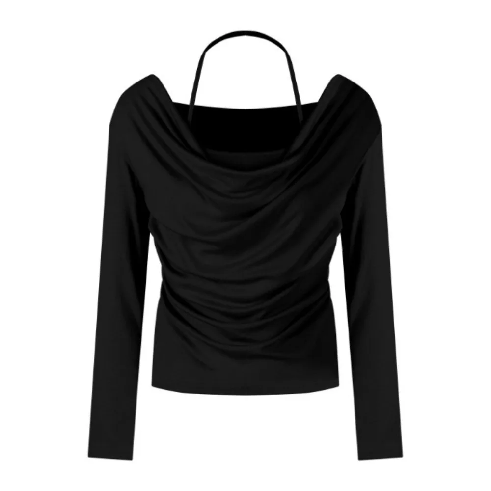 

Korean Style Women's Top Fake Two-piece Design Solid Color Long Sleeve T-Shirt Breathable Long Sleeve Slim Fit Tee