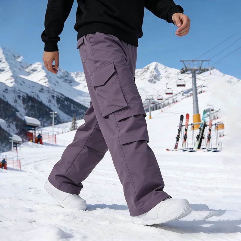 

Men Skiing Pants Solid Sports Warm Windproof Breathable Outdoor Ski Pant Pockets Waterproof Snow Women Adult Snowboarding Pant