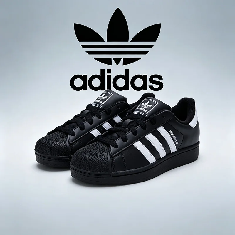 Adidas clover shell-toe men's and women's shoes, genuine vintage low-top canvas sneakers, black casual shoes  JI0079