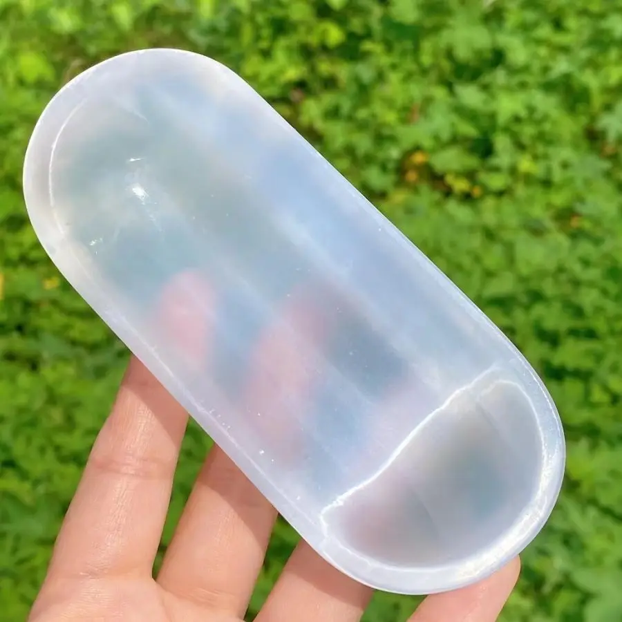 Natural Selenite Long type Bowl,Quartz Crystal Bowl,Hand Carved,Reiki Healing,Crystal Storage & Energy Clearing,Gift,Display Dec