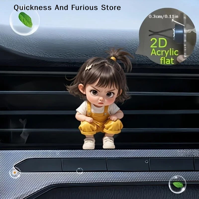 Cute Little Girl Acrylic Car Vent Clip Decoration, Car Fragrance Diffuser, Valentine's Day Gift, Cute Car Interior Accessories