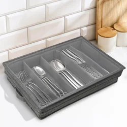 Foldable Flatware Storage Case Lid 5 Compartment Silverware Storage Box Utensil Storage Box Portable Cutlery Storage Holder