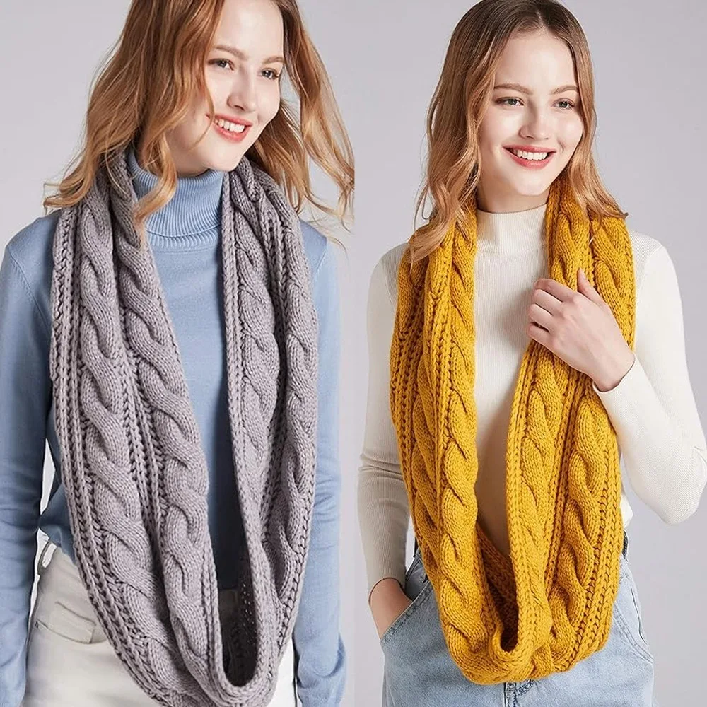 

Fashion Neck Wraps Knitted Scarf Crochet Solid Color Warm Ring Scarf Thickening Winter Scarf Winter