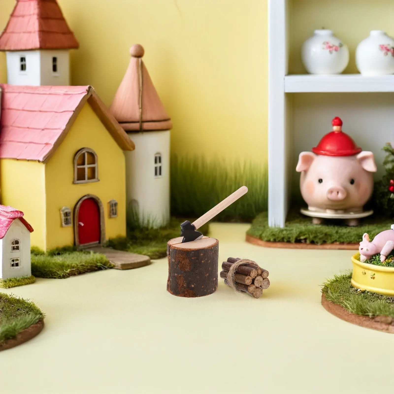 Miniature Firewood Set with Chopping Tools Realistic Dollhouse Camping Accessories for Crafts Fairy Gardens