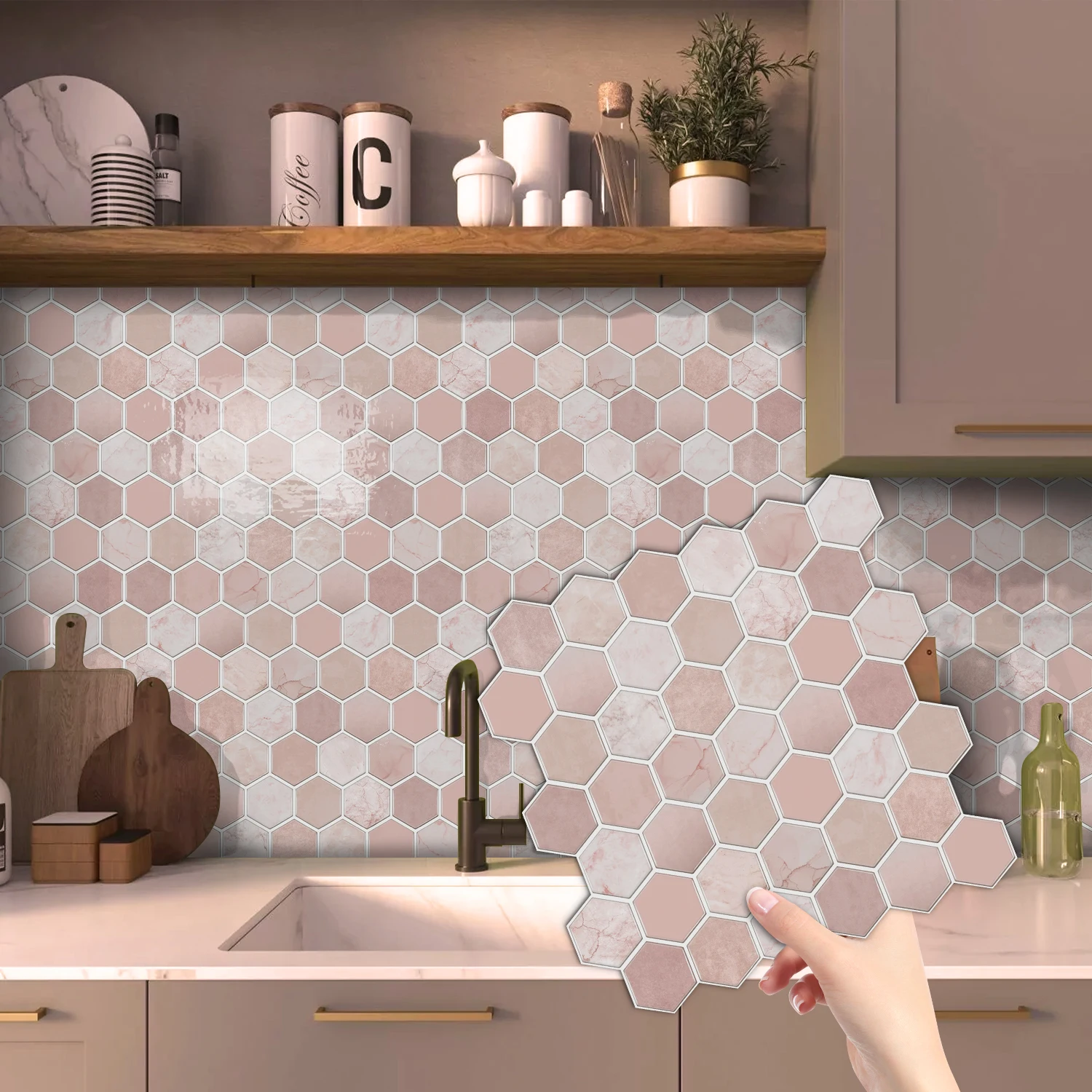 Green DIY Splicing Tile Stickers Waterproof Self-Adhesive Room Decor Wall Stickers Kitchen Bathroom Wall Decal Detachable