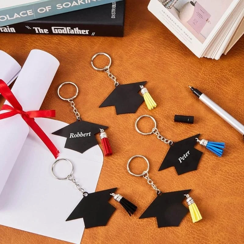 Unique 24pcs Graduation Cap Charm Keychain Acrylic Tassels Keychain Party Favor