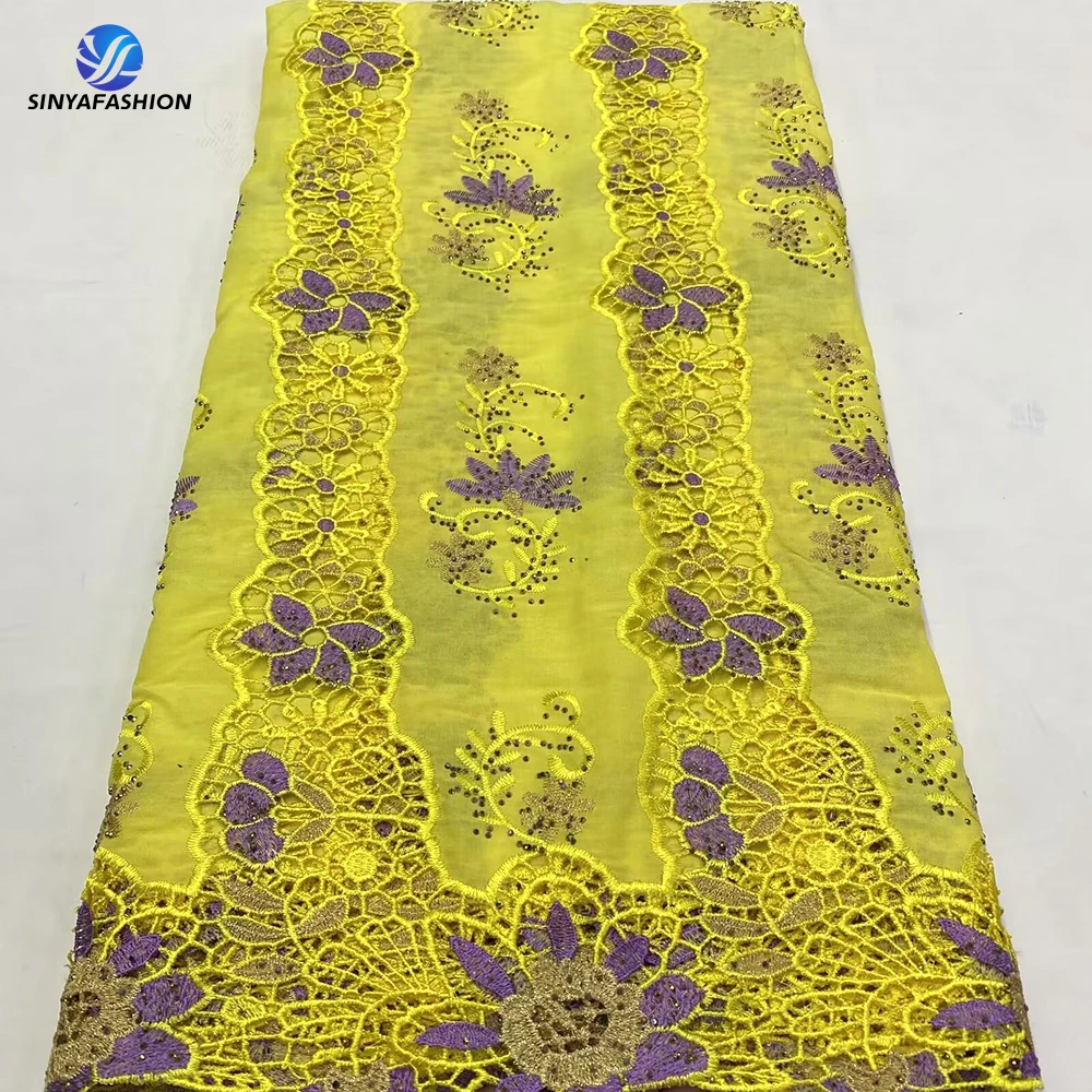 

Sinya African Guipure Cord Lace Fabric High Quality Cotton Lace With Stones Laser Embroidery Swiss Voile Lace In Switzerland